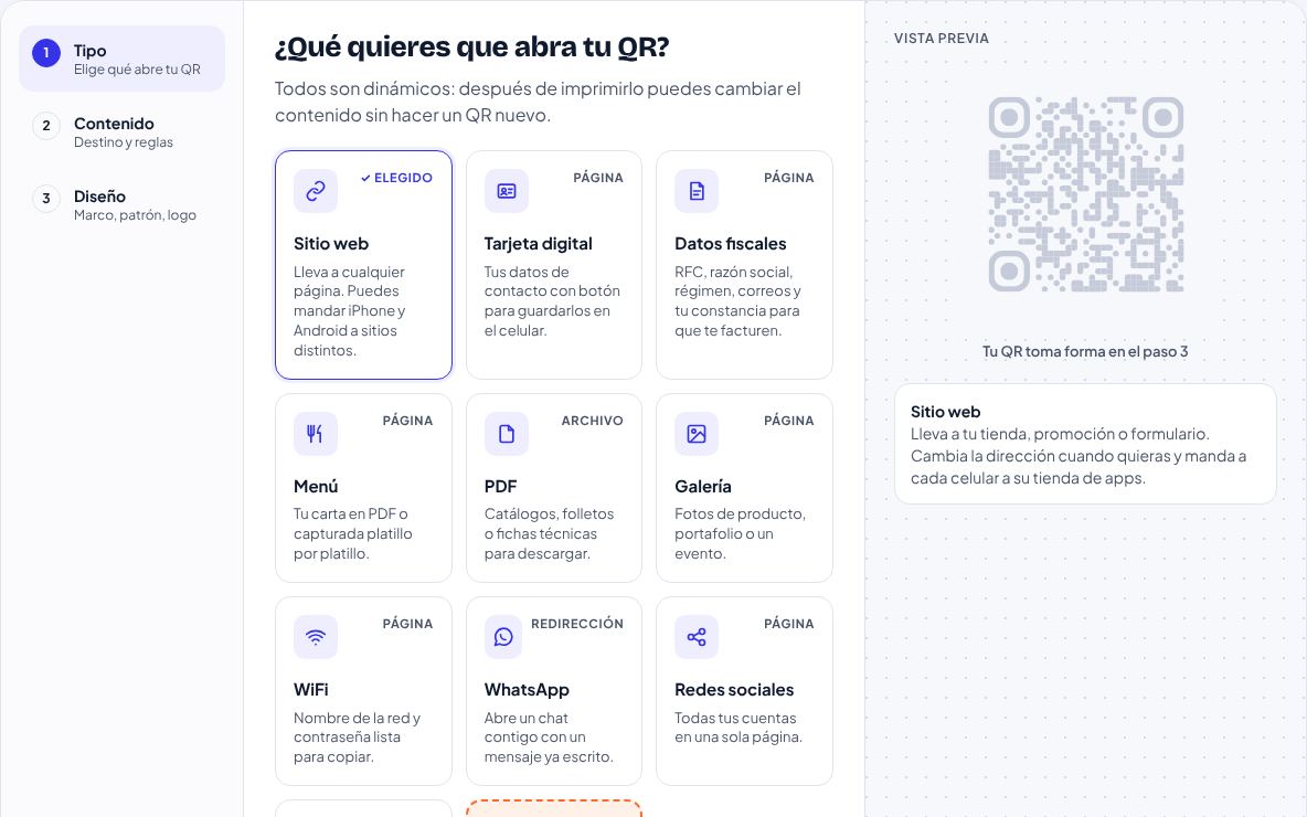 Paso 1: Elige "Sitio web"