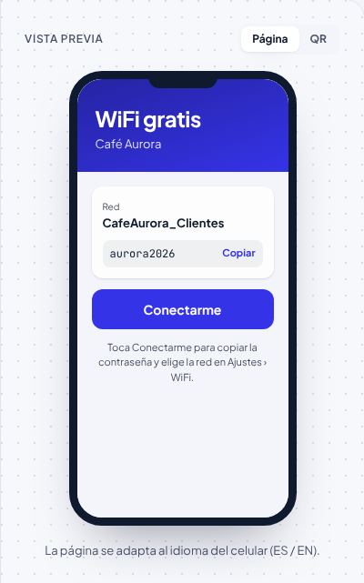 Vista previa de un QR de wifi en el estudio